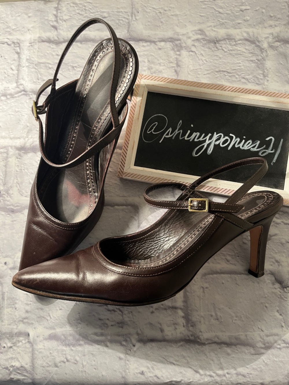Brooks Brothers Chocolate Brown Pointed-Toe Slingback Heels